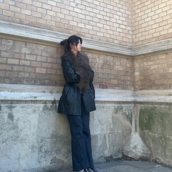 Vintage Mongolian Afghan Coat Charlotte Simone Style M Leather & Fur Shearling - Picture 2 of 9